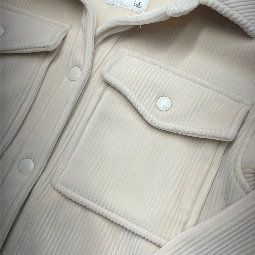 Abercrombie & Fitch Cozy Corduroy Cream Fleece Shacket Jacket Sz S - Picture 7 of 14